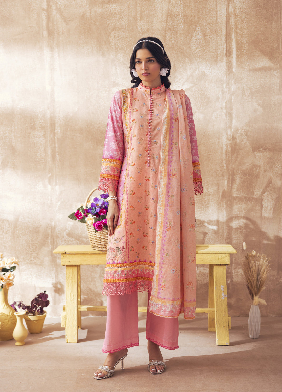 Liyana by Mashra RTW Printed Lawn 3 Piece Suit LIY-PEA-003-OS-1 Peach pearl - Casual Collection