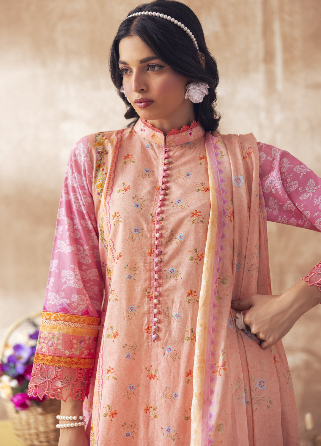 Liyana by Mashra RTW Printed Lawn 3 Piece Suit LIY-PEA-003-OS-1 Peach pearl - Casual Collection