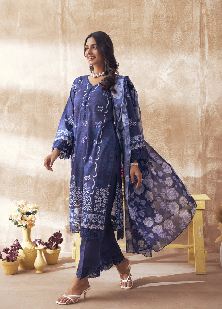Liyana by Mashra RTW Printed Lawn 3 Piece Suit LIY-BEL-016 Bellweather Blue - Casual Collection