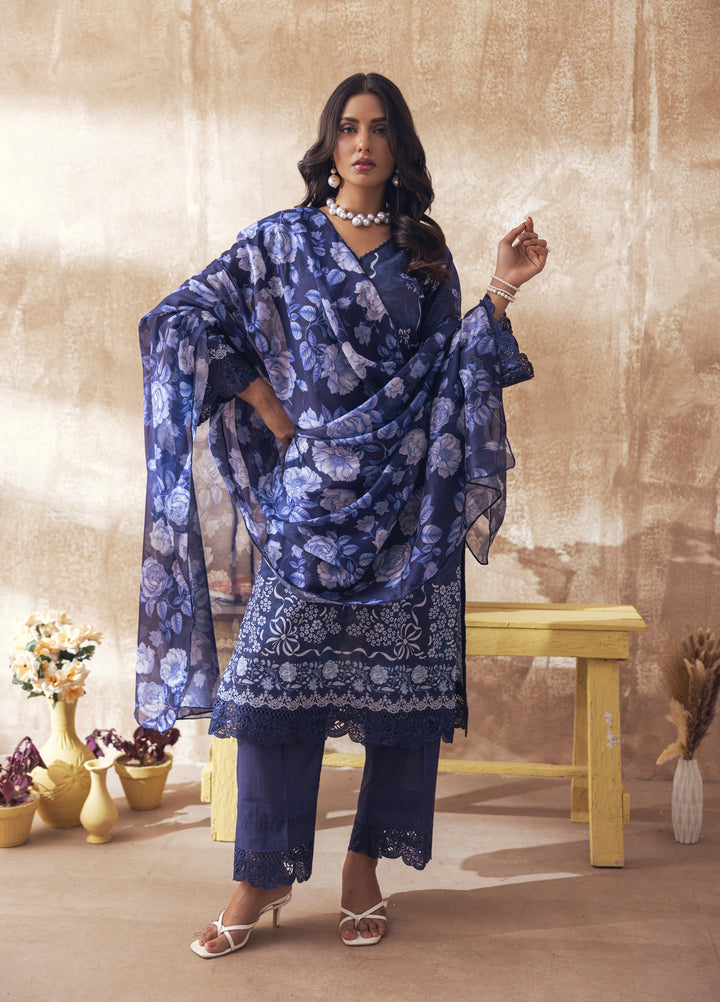 Liyana by Mashra RTW Printed Lawn 3 Piece Suit LIY-BEL-016 Bellweather Blue - Casual Collection