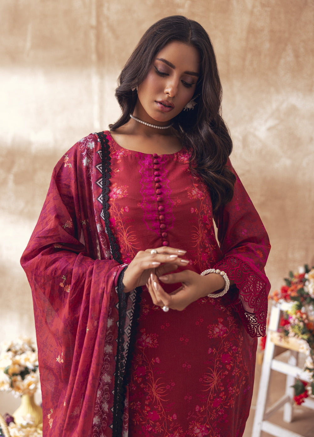 Liyana by Mashra RTW Printed Lawn 3 Piece Suit LIY-BER-006 Berry - Casual Collection