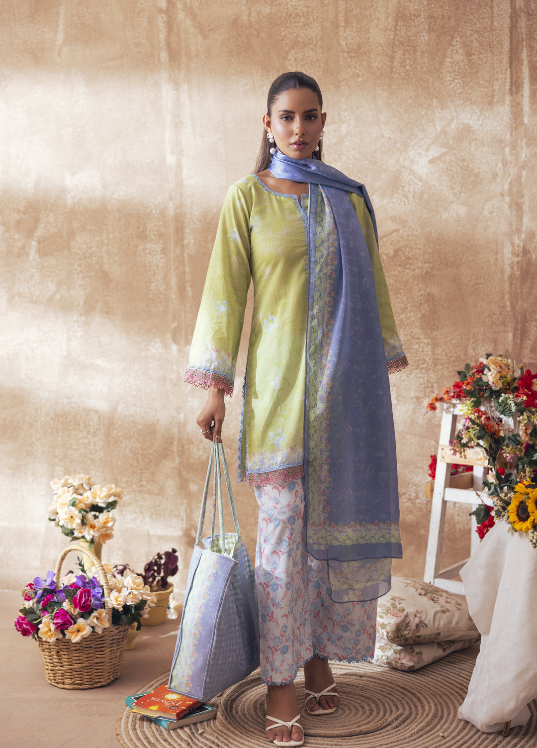 Liyana by Mashra RTW Printed Lawn 3 Piece Suit LIY-BUT-012 Butterfly Green - Casual Collection