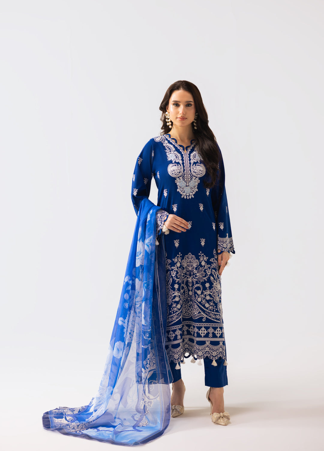 Noya by Mashra RTW Embroidered Lawn 3 Piece Suit MA-601 Saphire Blue stitched - Casual Collection