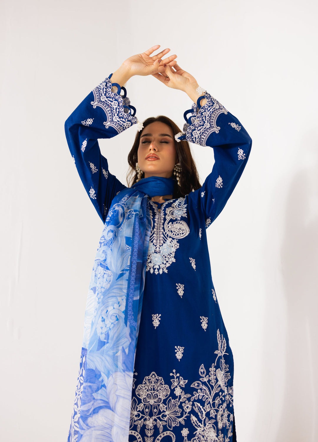 Noya by Mashra RTW Embroidered Lawn 3 Piece Suit MA-601 Saphire Blue stitched - Casual Collection