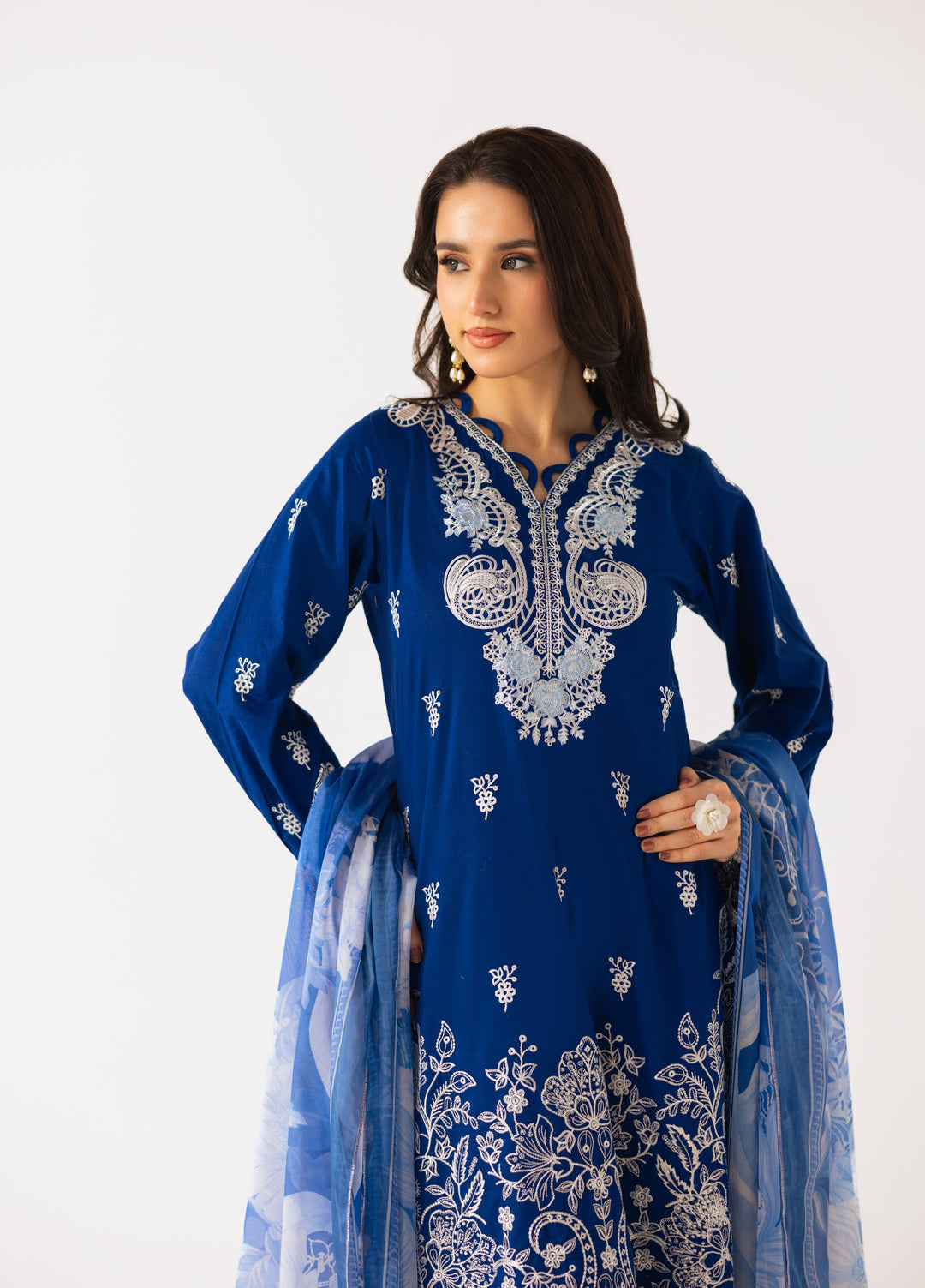 Noya by Mashra RTW Embroidered Lawn 3 Piece Suit MA-601 Saphire Blue stitched - Casual Collection