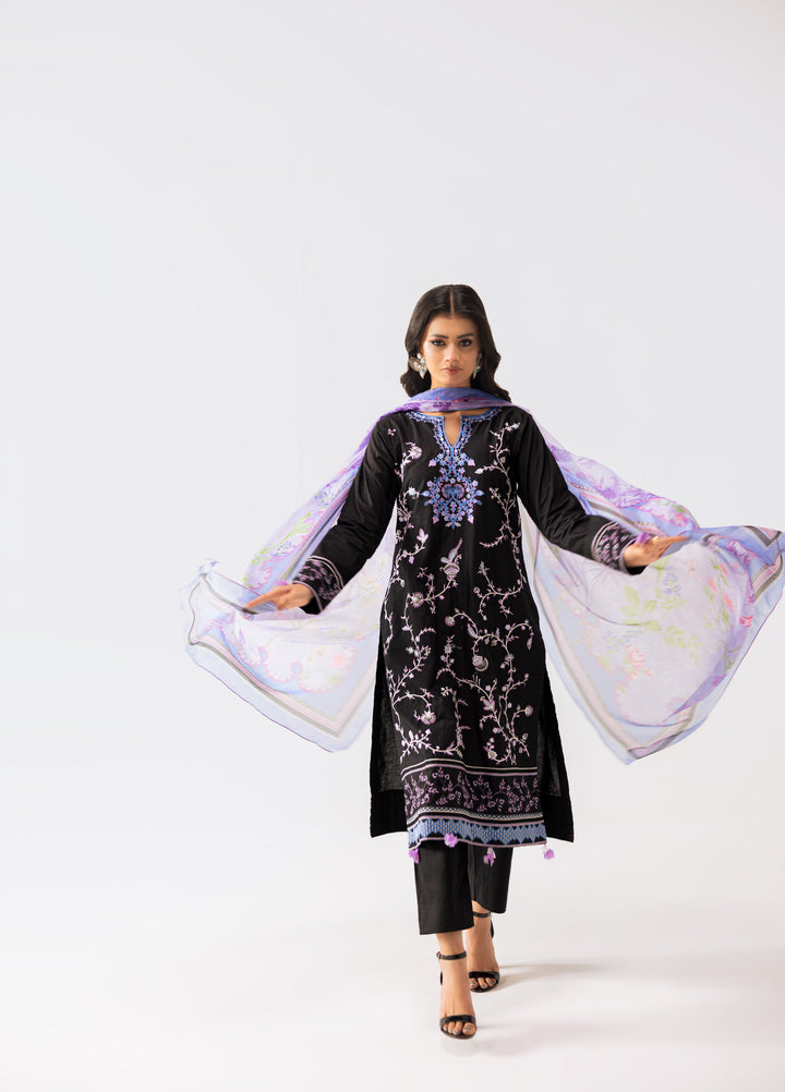 Noya by Mashra RTW Embroidered Lawn 3 Piece Suit MA-602 Black Blossom stitched - Casual Collection