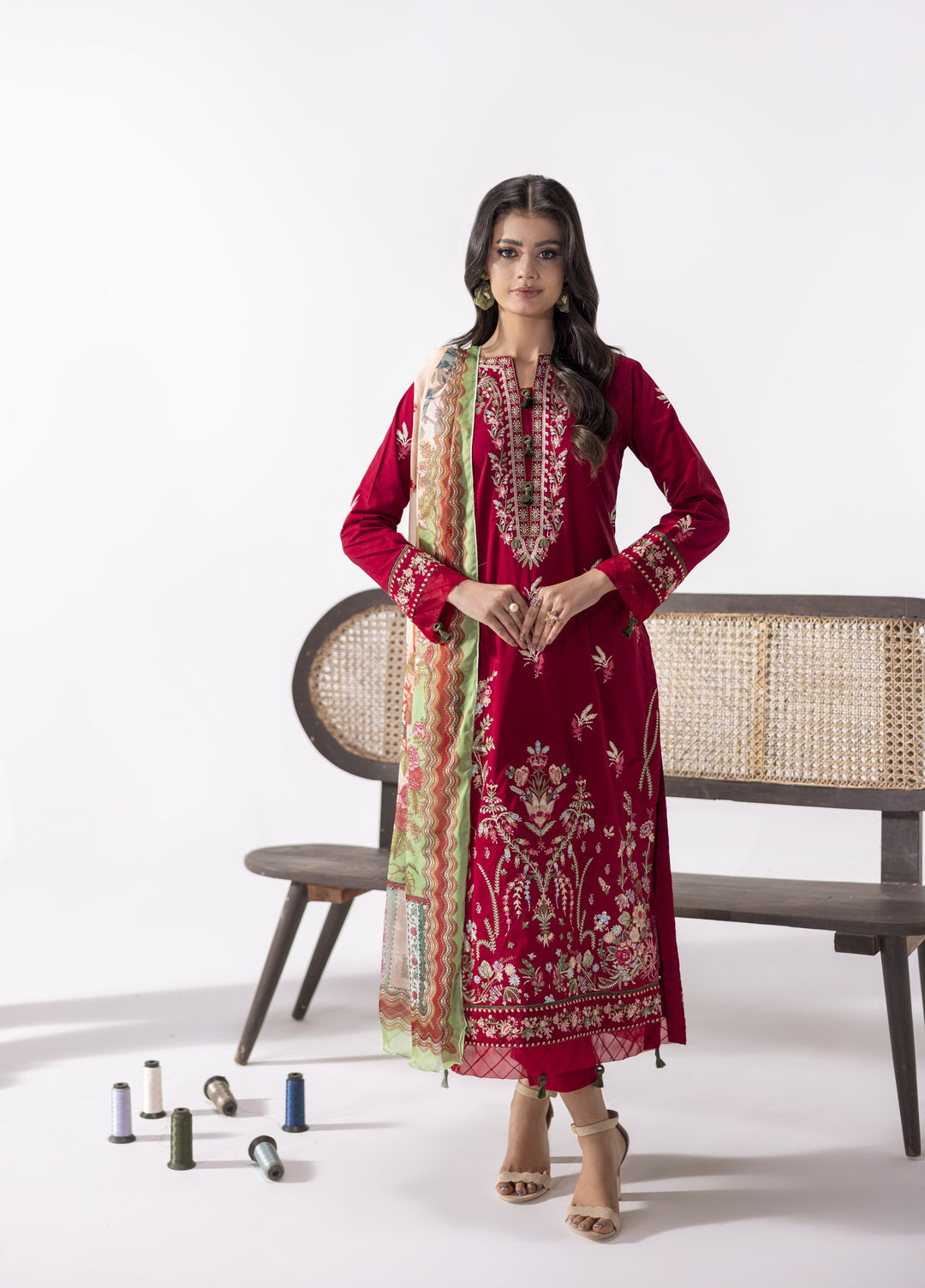 Noya by Mashra RTW Embroidered Lawn 3 Piece Suit MA-603 Crimson Red - Casual Collection