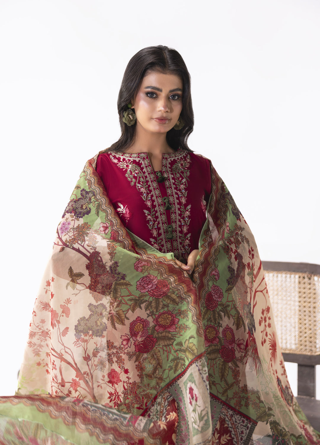 Noya by Mashra RTW Embroidered Lawn 3 Piece Suit MA-603 Crimson Red - Casual Collection