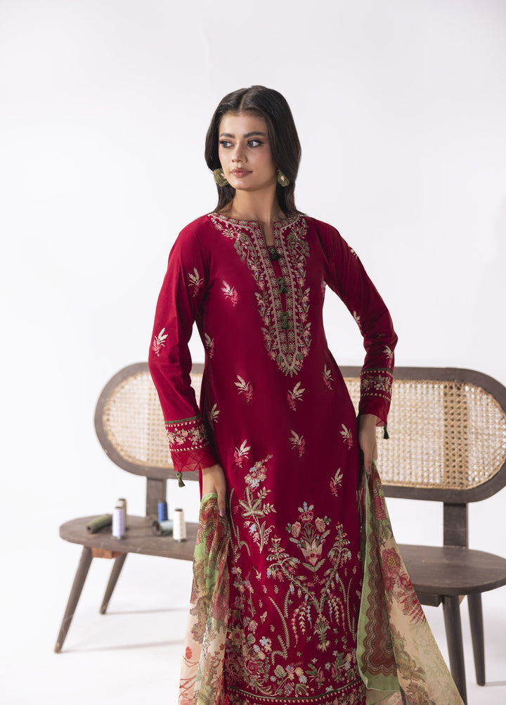 Noya by Mashra RTW Embroidered Lawn 3 Piece Suit MA-603 Crimson Red - Casual Collection