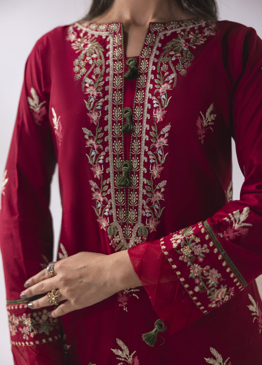 Noya by Mashra RTW Embroidered Lawn 3 Piece Suit MA-603 Crimson Red - Casual Collection