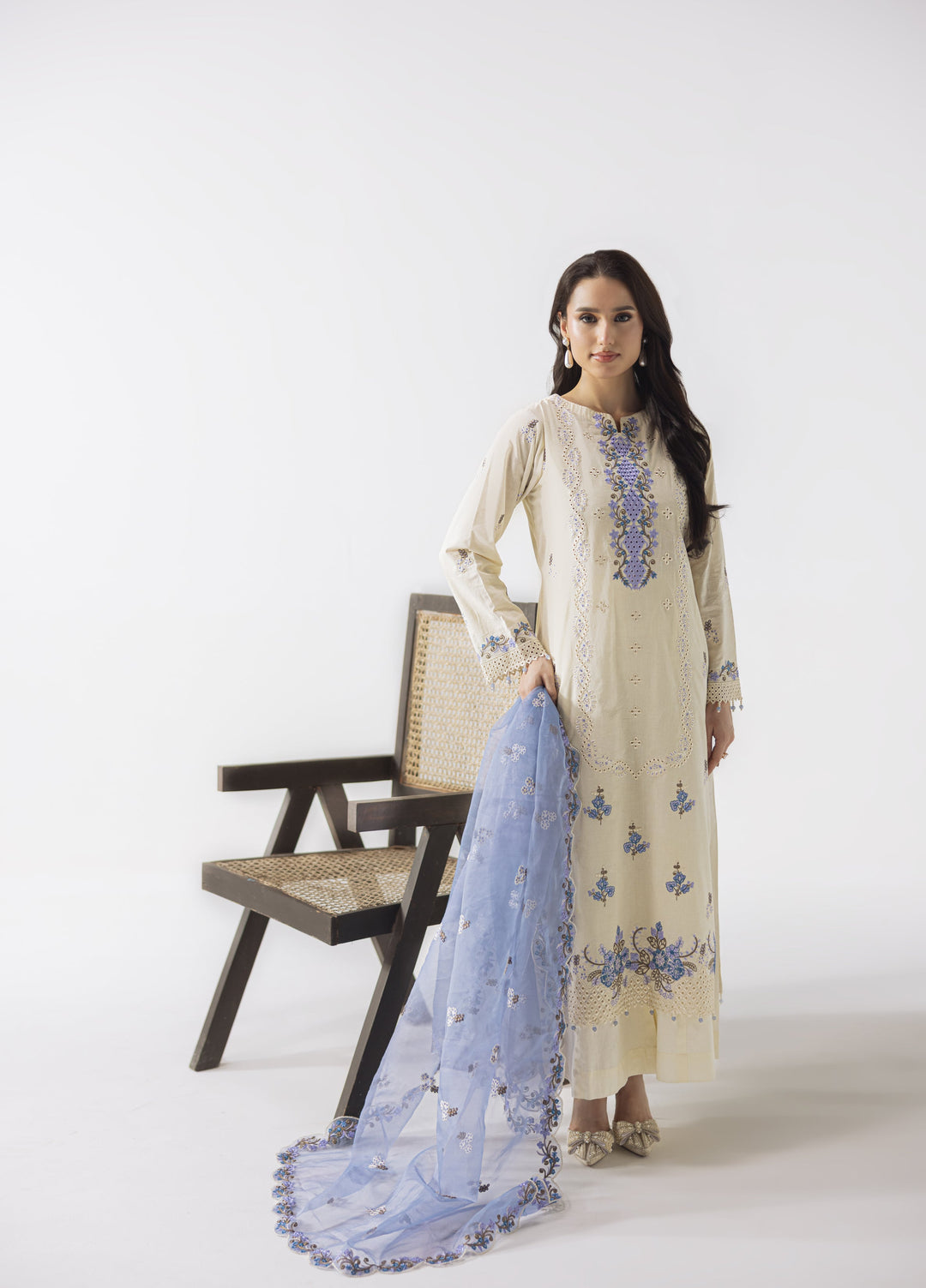 Liyana by Mashra RTW Embroidered Lawn 3 Piece Suit MA-605 Ivory stitched - Casual Collection