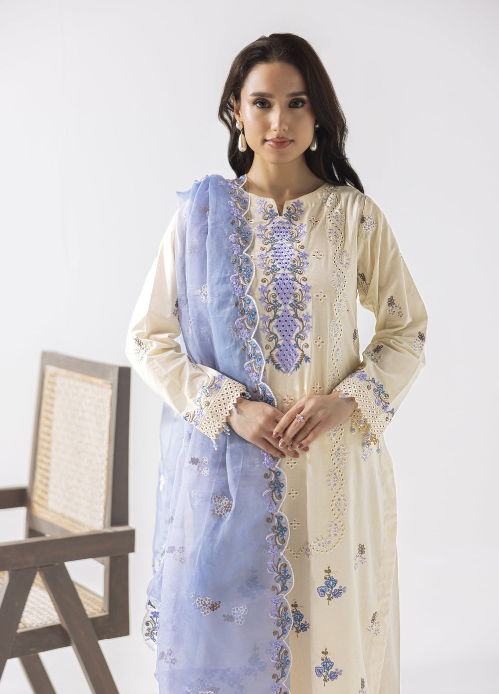 Liyana by Mashra RTW Embroidered Lawn 3 Piece Suit MA-605 Ivory stitched - Casual Collection