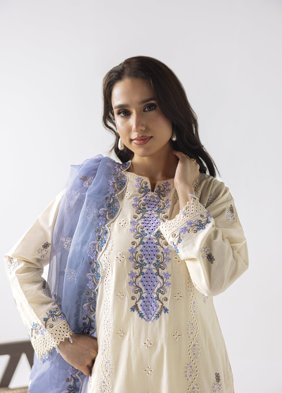 Liyana by Mashra RTW Embroidered Lawn 3 Piece Suit MA-605 Ivory stitched - Casual Collection