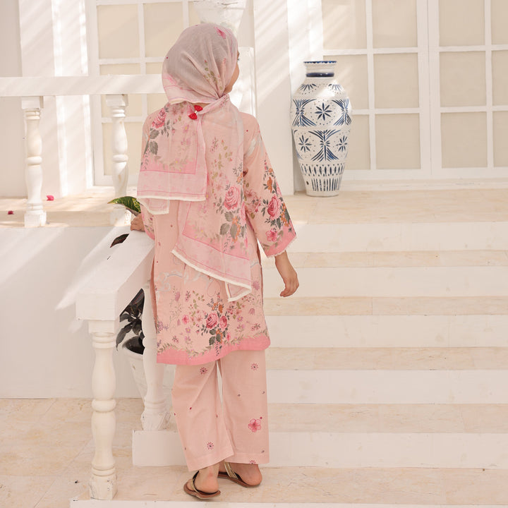 Satrangi by Suntex Fabrics Girls RTW Printed Lawn 3 Piece Suit Blush Pink Festive Collection