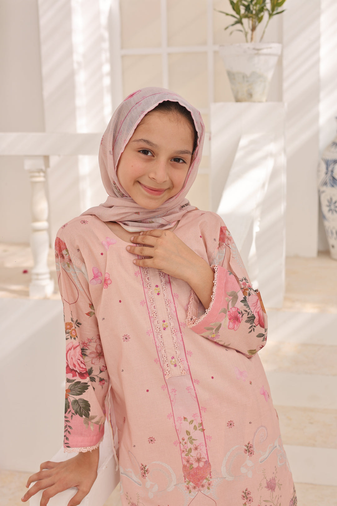 Satrangi by Suntex Fabrics Girls RTW Printed Lawn 3 Piece Suit Blush Pink Festive Collection