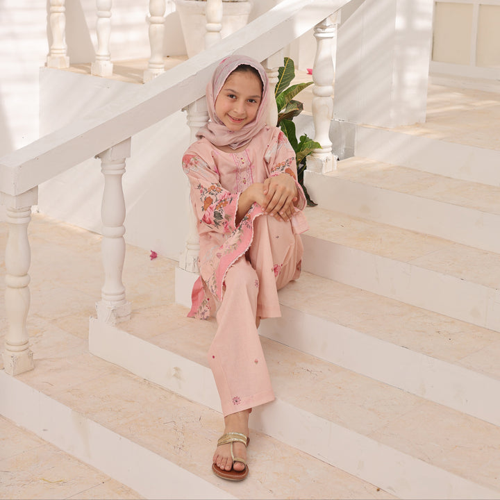 Satrangi by Suntex Fabrics Girls RTW Printed Lawn 3 Piece Suit Blush Pink Festive Collection