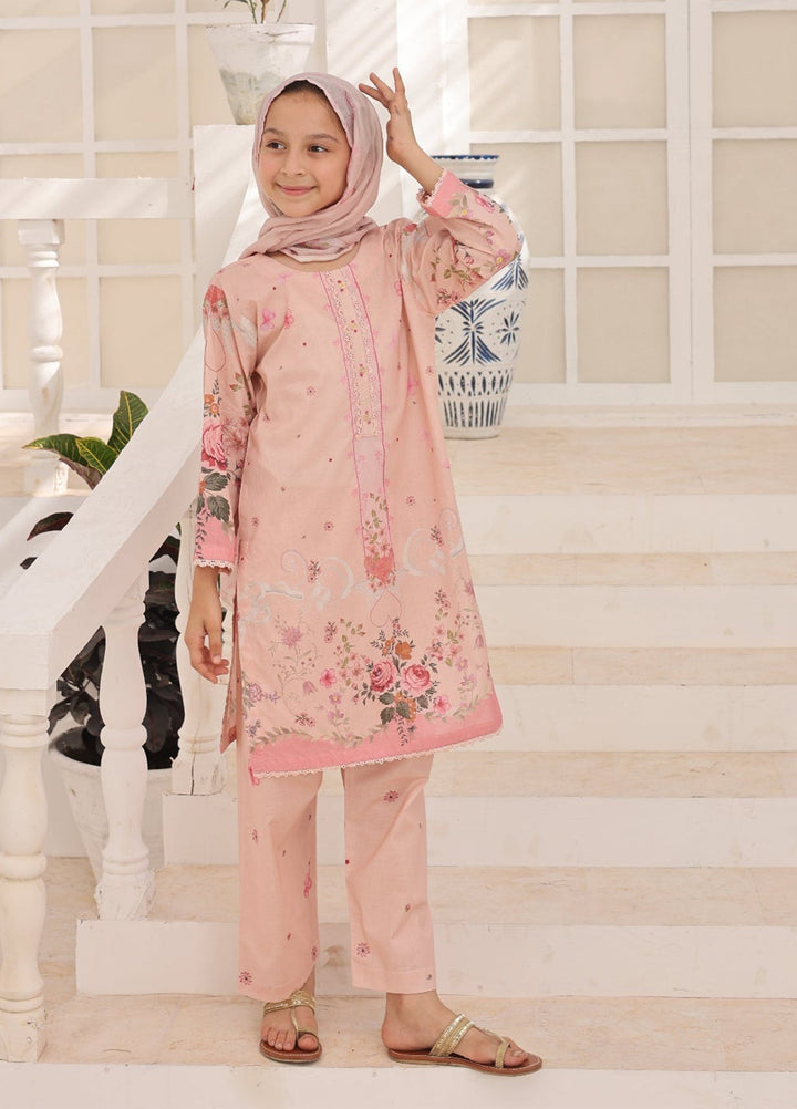 Satrangi by Suntex Fabrics Girls RTW Printed Lawn 3 Piece Suit Blush Pink Festive Collection