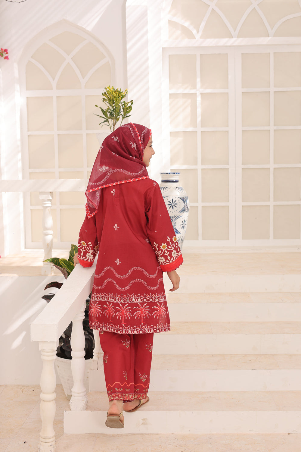 Satrangi by Suntex Fabrics Girls RTW Printed Lawn 3 Piece Suit Maroon Festive Collection