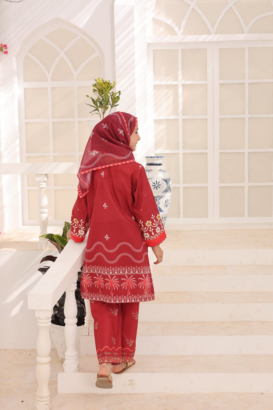Satrangi by Suntex Fabrics Girls RTW Printed Lawn 3 Piece Suit Maroon Festive Collection