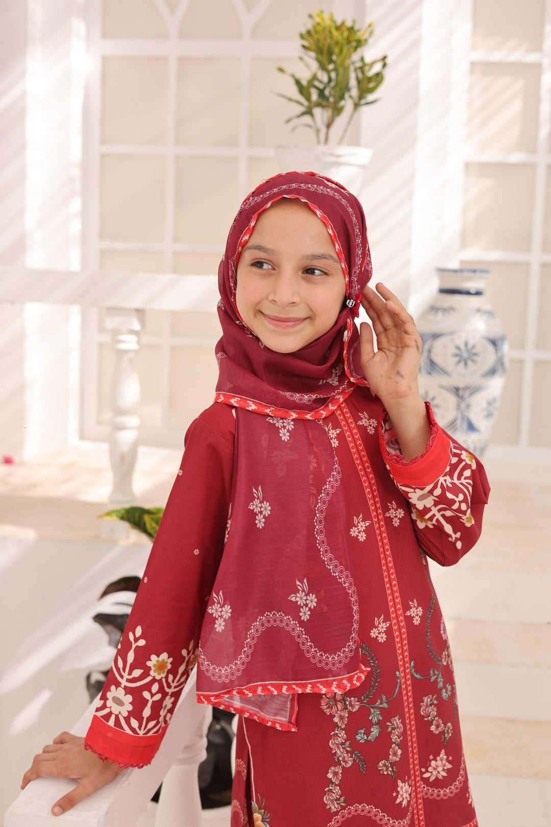 Satrangi by Suntex Fabrics Girls RTW Printed Lawn 3 Piece Suit Maroon Festive Collection