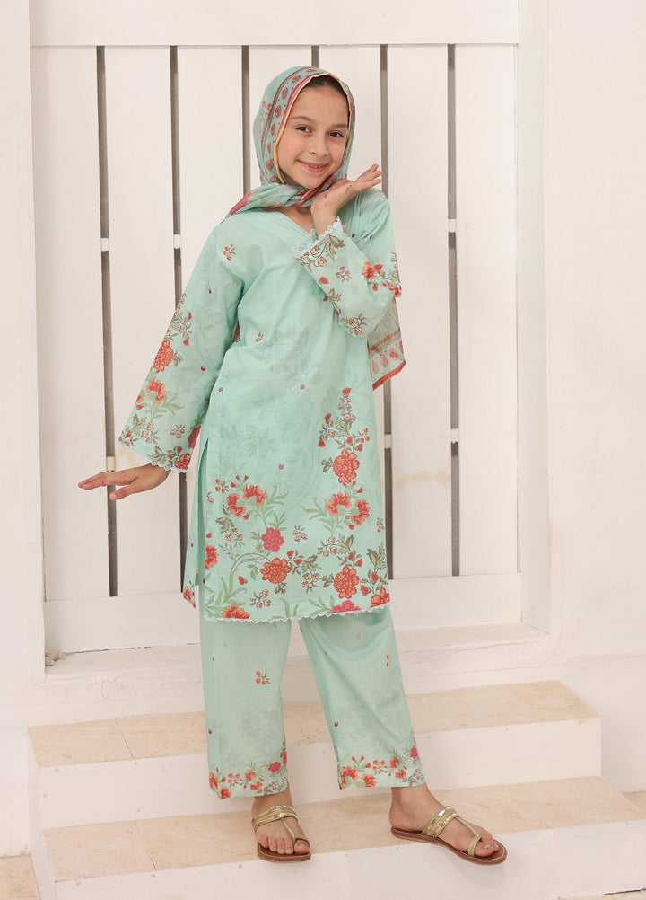 Satrangi by Suntex Fabrics Girls RTW Printed Lawn 3 Piece Suit Mint Green Festive Collection