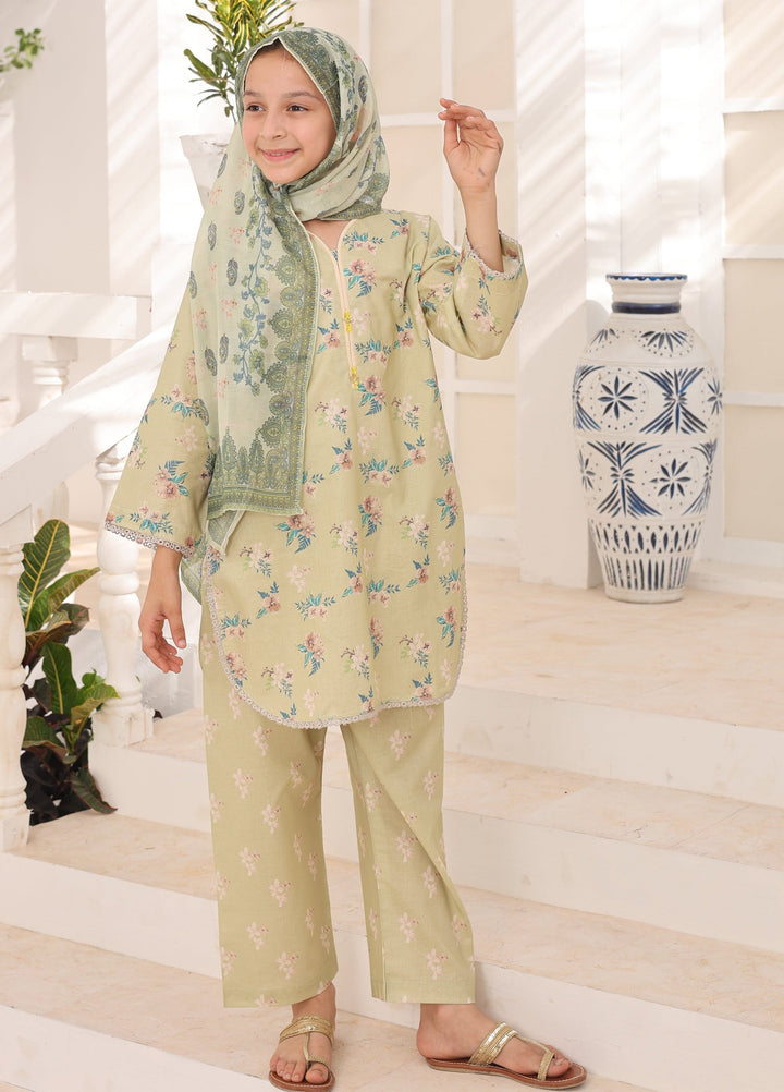 Satrangi by Suntex Fabrics Girls RTW Printed Lawn 3 Piece Suit Pistachio Festive Collection