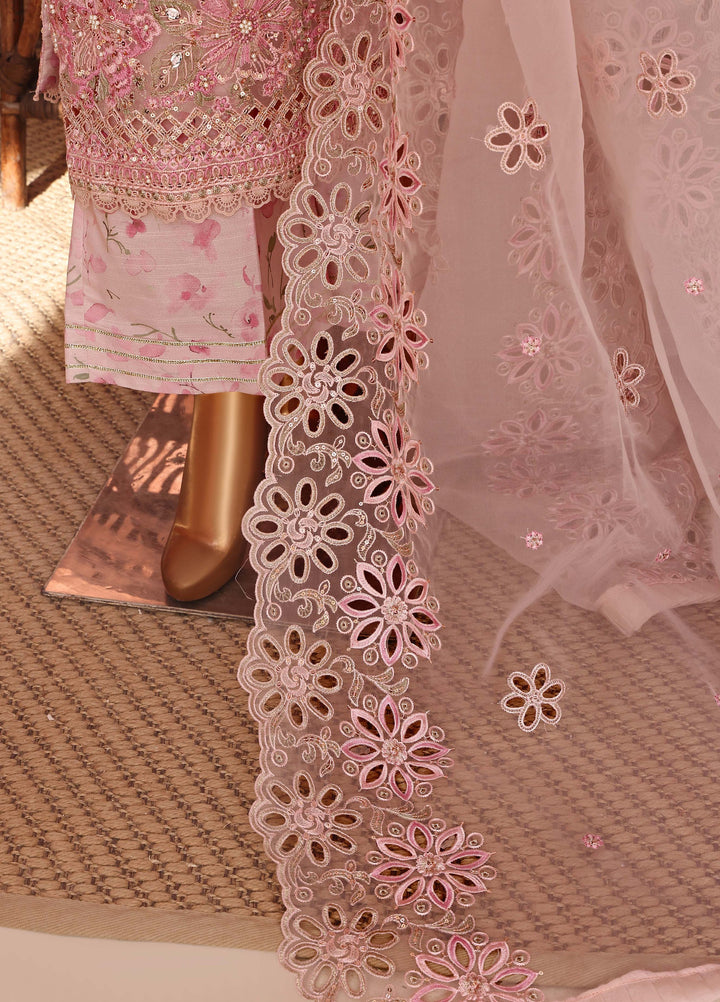 Shaahkaar by HZ Textiles RTW Embroidered Organza 3 Piece Suit HZ26PSO HZK-243 Pastel Pink - Festive Collection