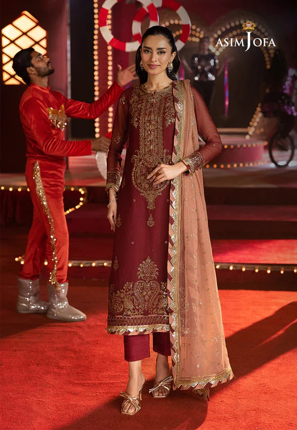 Asim Jofa Embroidered Chiffon Suits Unstitched 3 Piece AJ25LF AJLF-05 - Festive Collection