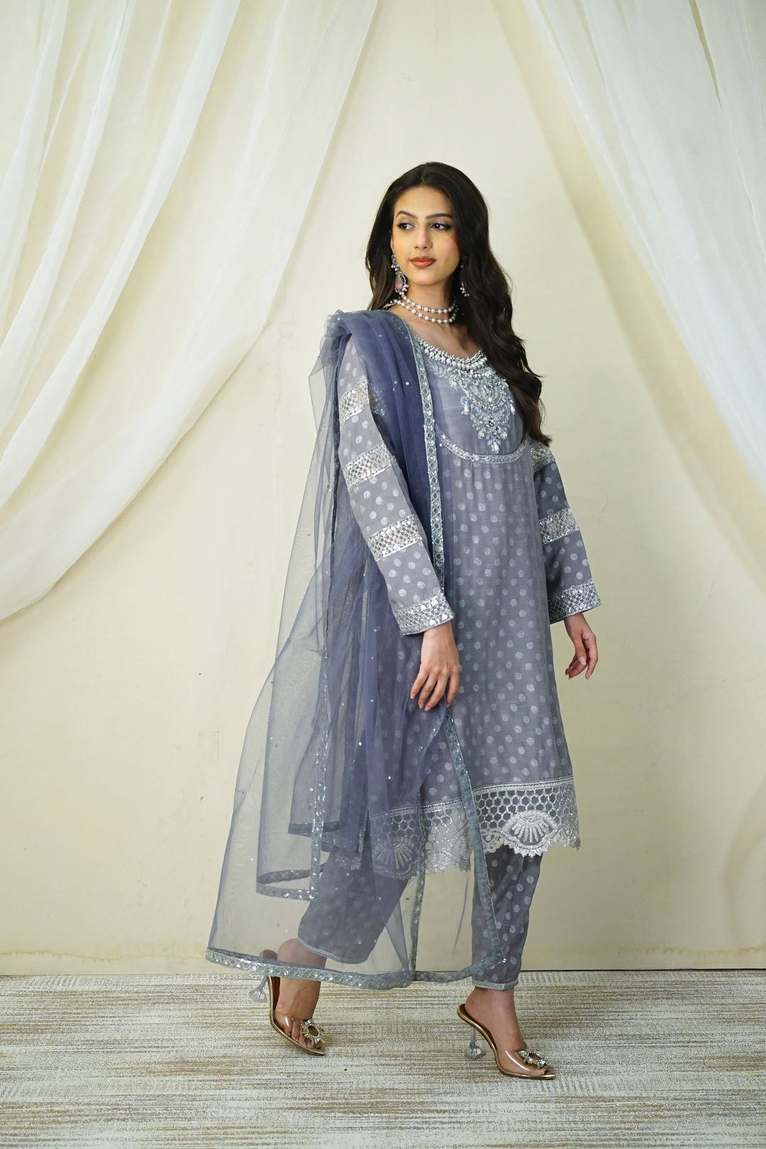 La Elise Women RTW Embroidered Raw Silk 3 Piece Suit P000153 Opaline - Casual Collection