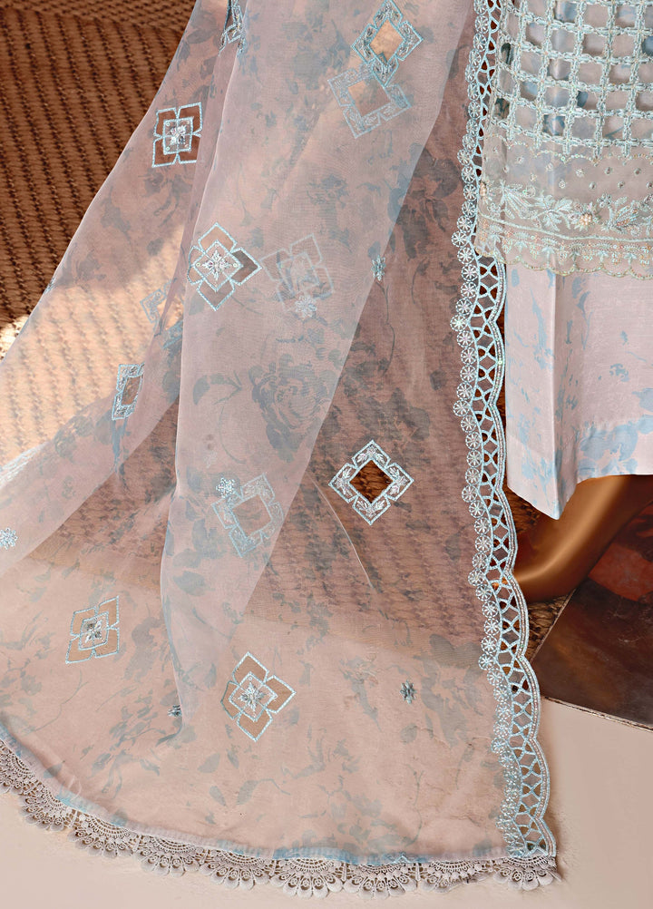 Shaahkaar by HZ Textiles RTW Embroidered Organza 3 Piece Suit HZ26PSO HZK-240 Blue - Festive Collection