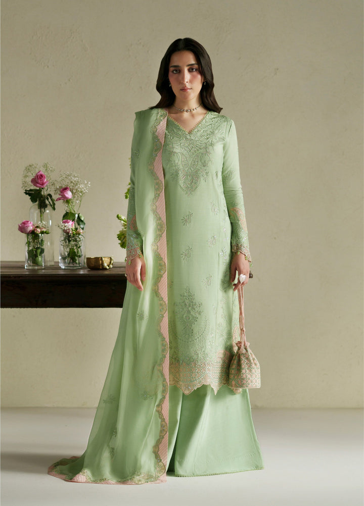 Vera Unstitched Embroidered Raw Silk 3 Piece Suit VR26URF Gajra Mint Green - Festive Collection