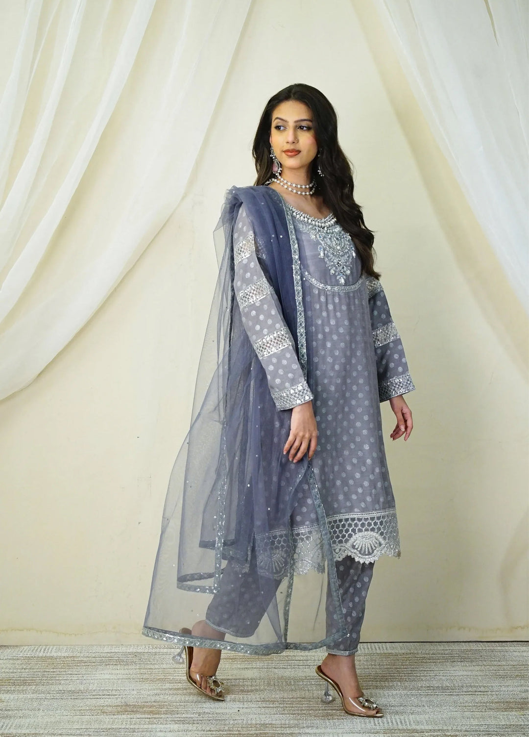 La Elise Women RTW Embroidered Raw Silk 3 Piece Suit P000153 Opaline - Casual Collection
