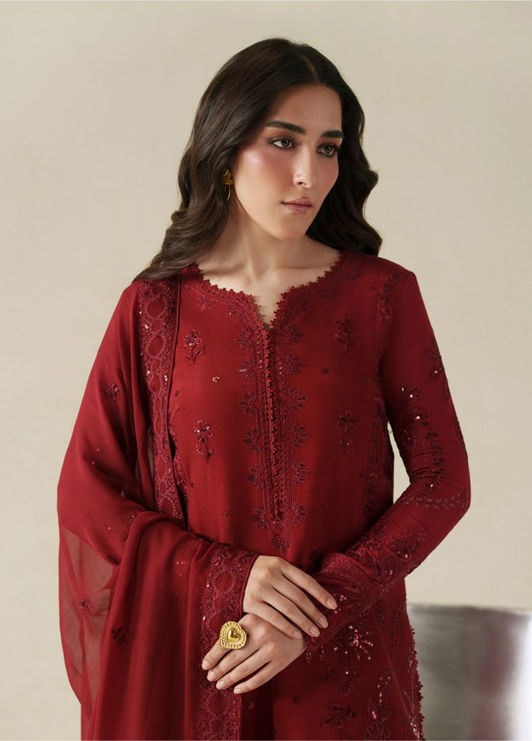 Vera Unstitched Embroidered Raw Silk 3 Piece Suit VR26URF Laal Crimson - Festive Collection
