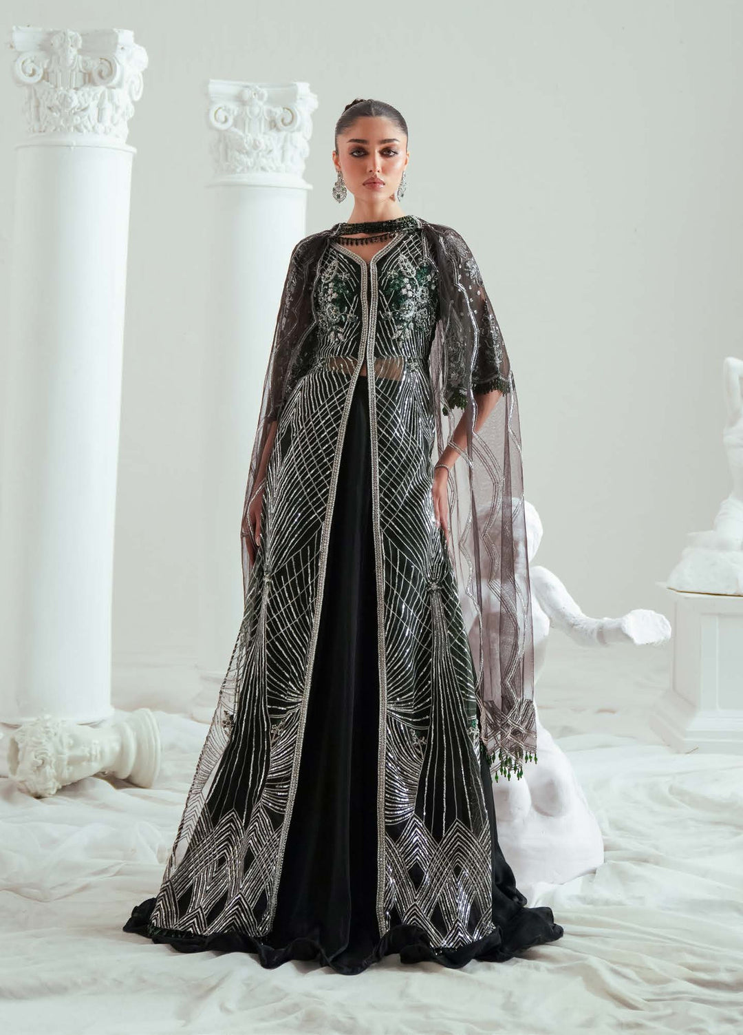 Elyse by Zariya Unstitched Embroidered Net 3 Piece Suit ZA26UEW Emeralda ZSU-6302 - Wedding Collection