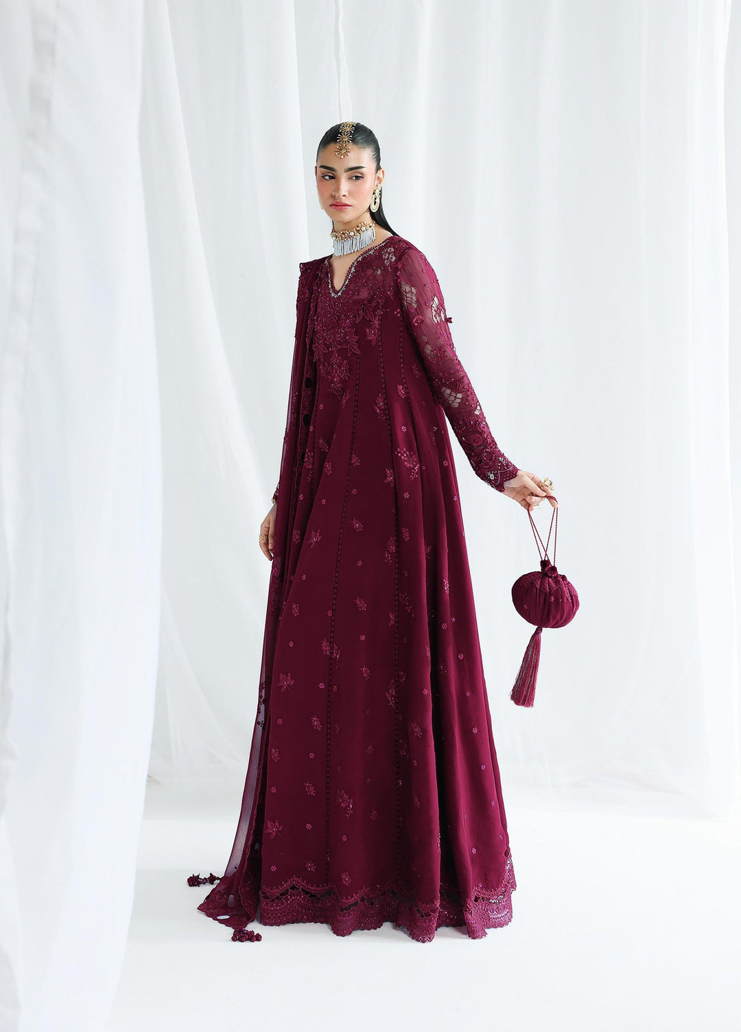 Qalamkar Unstitched Embroidered Chiffon 3 Piece Suit QLK26UCF Wafa QCC-03 - Festive Collection