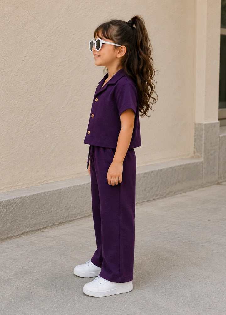 BabyCo Kids RTW Solids Cotton Co-Ord Sets Suit Royal Plum - Casual Collection