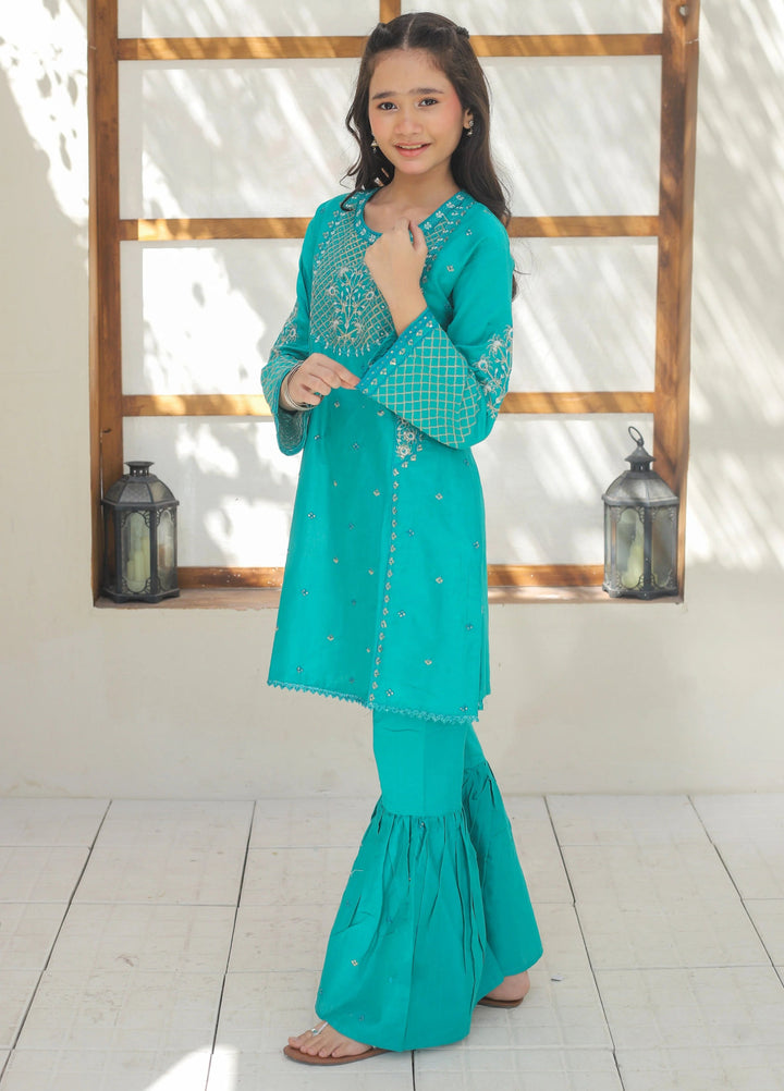 Khanak Girls RTW Embroidered Cotton 2 Piece Suit KST-139 - Casual Collection