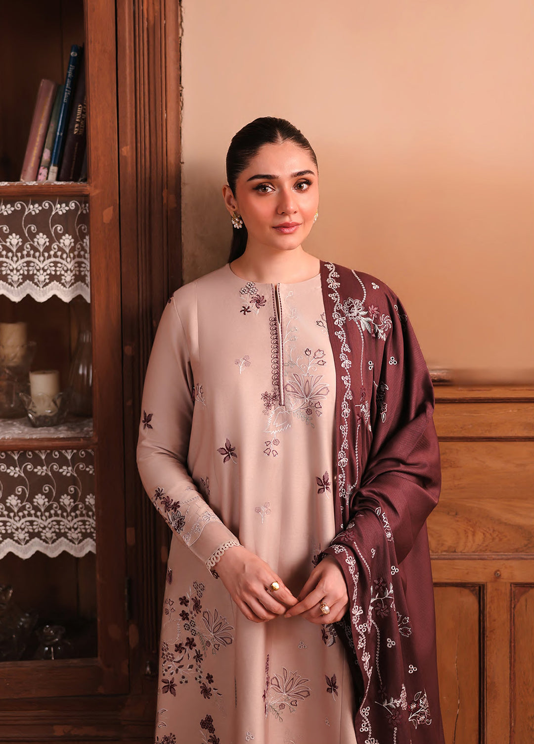 Cross Stitch Unstitched Embroidered Cotton Satin 3 Piece Suit CS26UCS Sand Whisper - Casual Collection
