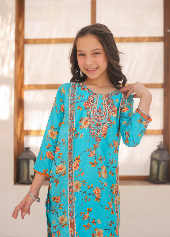 Khanak Girls RTW Embroidered Cotton 2 Piece Suit KST-149 - Casual Collection