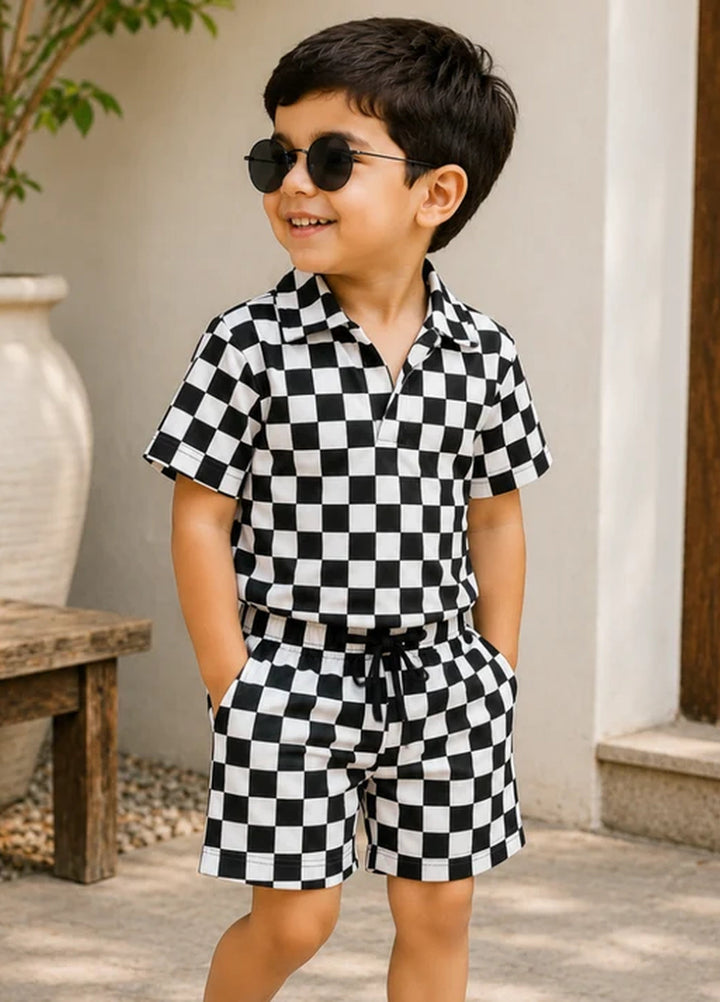 BabyCo Kids RTW Printed Cotton Co-Ord Sets Suit Chess Club Resort - Casual Collection