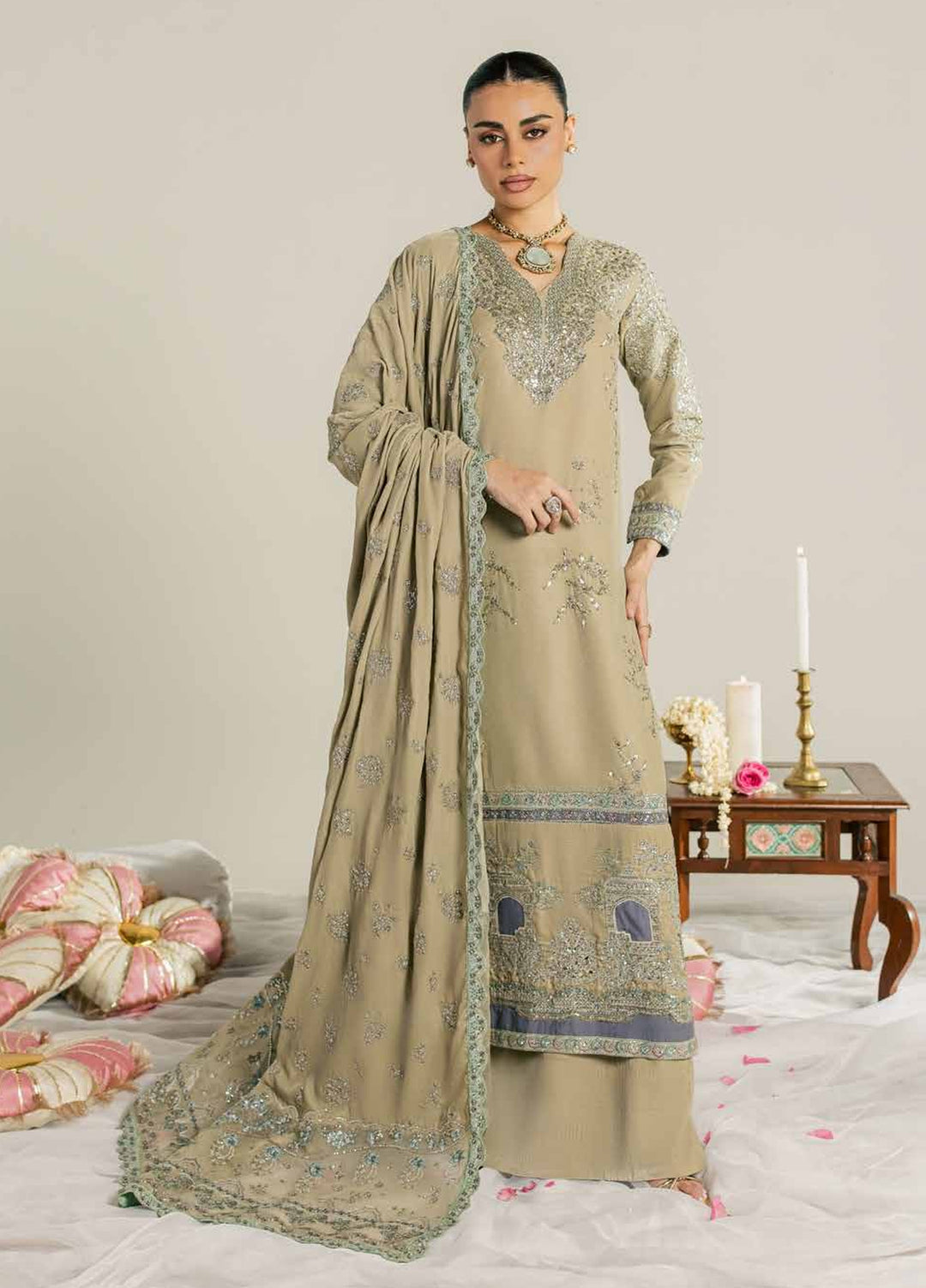 Maya by Nureh Unstitched Embroidered Velvet 3 Piece Suit NU26UMV NW-132 - Wedding Collection