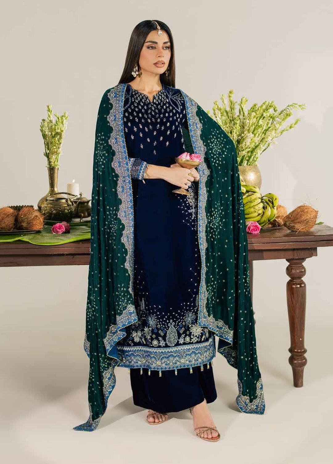 Maya by Nureh Unstitched Embroidered Velvet 3 Piece Suit NU26UMV NW-137 - Wedding Collection