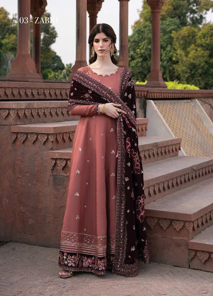 Mor by Xenia Formals Unstitched Embroidered Raw Silk 3 Piece Suit XE26UMV 03 Zabih - Festive Collection