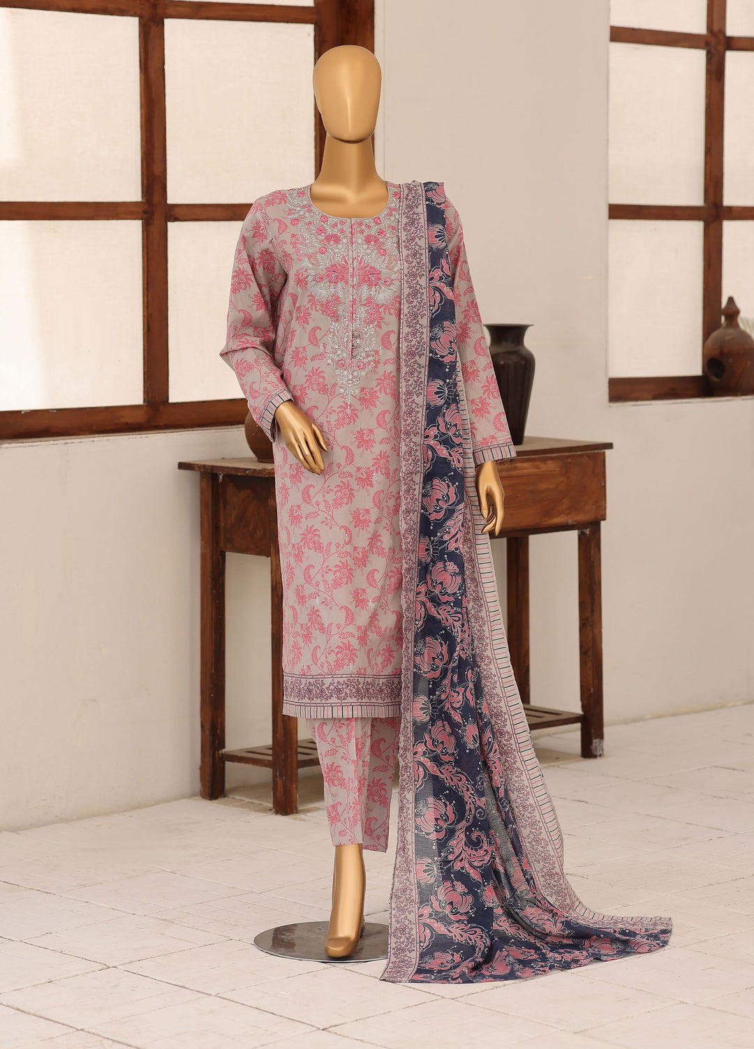 Identic by HZ Textiles Unstitched Embroidered Cotton 3 Piece Suit HZ26UCI PDW 3329-E - Casual Collection