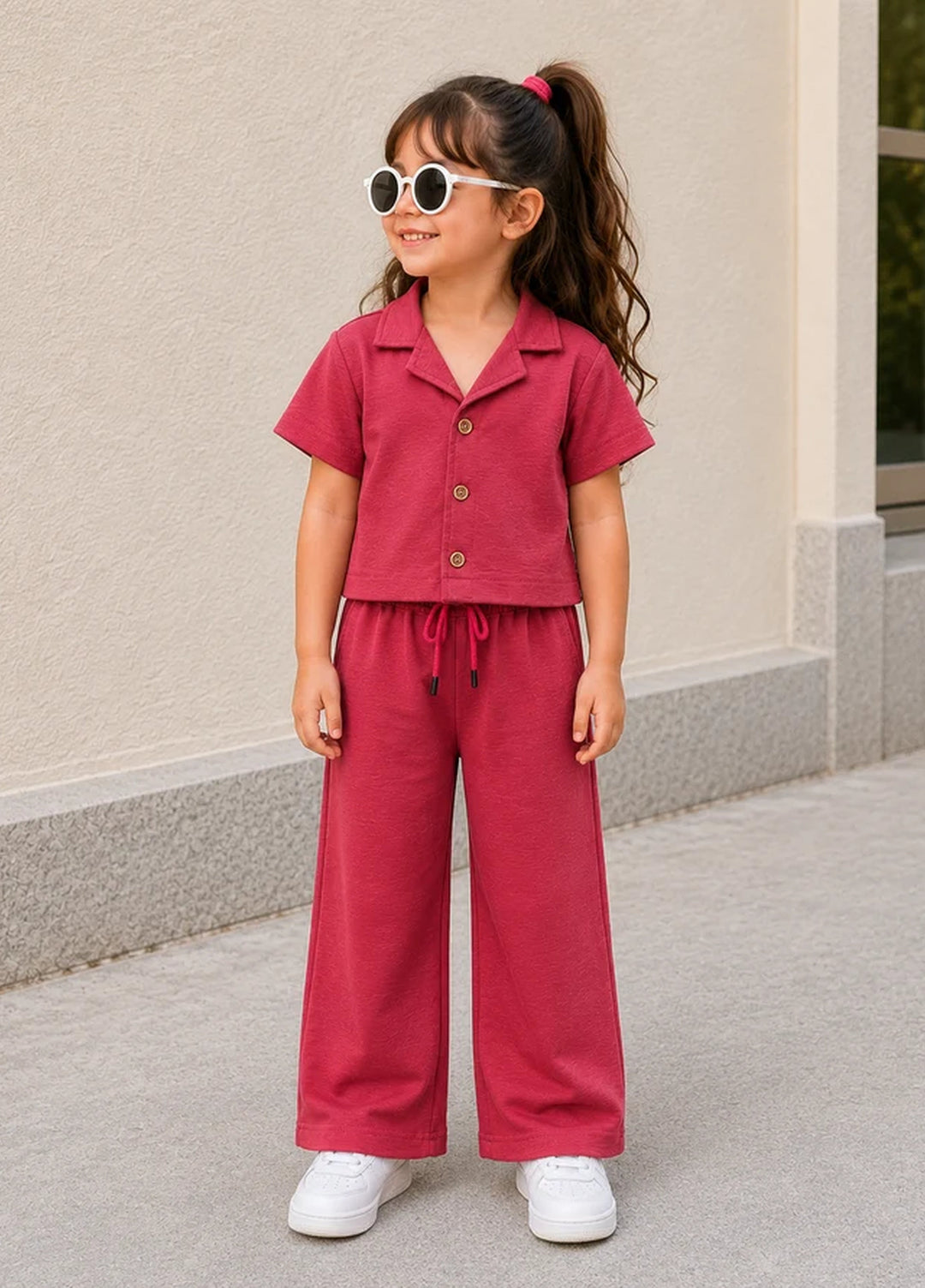 BabyCo Kids RTW Solids Cotton Co-Ord Sets Suit Amora Lounge Berry Rose - Casual Collection