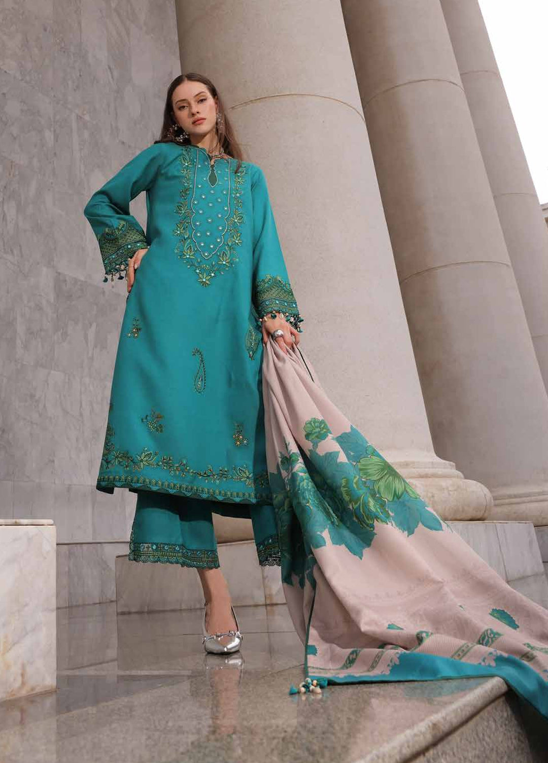 Poshima by Charizma Unstitched Embroidered Leather Peach 3 Piece Suit CHR26UPL PSW6-21 - Winter Collection
