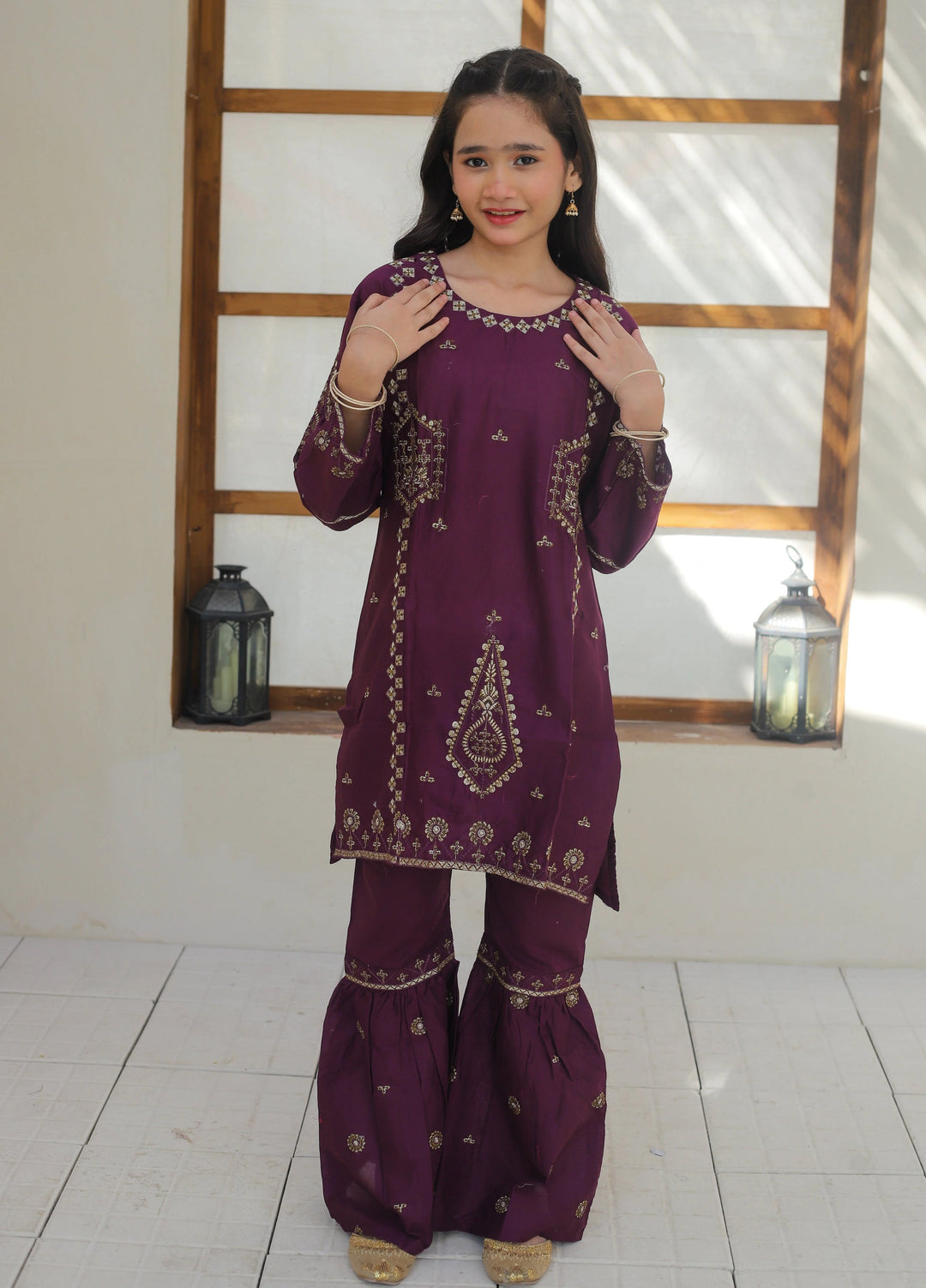Khanak Girls RTW Embroidered Cotton 2 Piece Suit KST-142 - Casual Collection