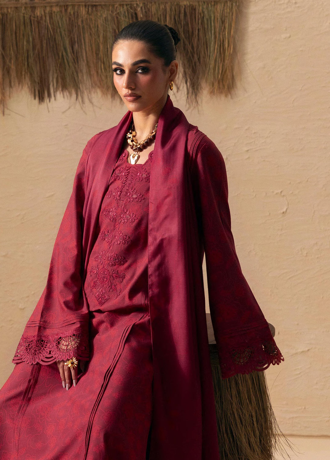 Q prints by Qalamkar Unstitched Embroidered Slub Linen 3 Piece Suit QLK26ULQ Arina QPW-07B - Winter Collection
