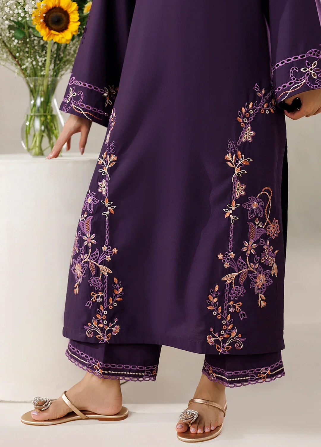 Azure Women RTW Embroidered Poly Co-Ord Sets Suit Orchid - Casual Collection