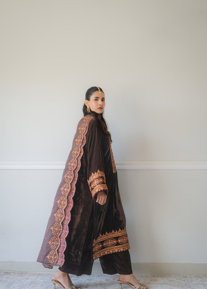 Atelier Velours by Rashid Textiles RTW Embroidered Velvet 3 Piece Suit RT26RAV Cocoa - Festive Collection